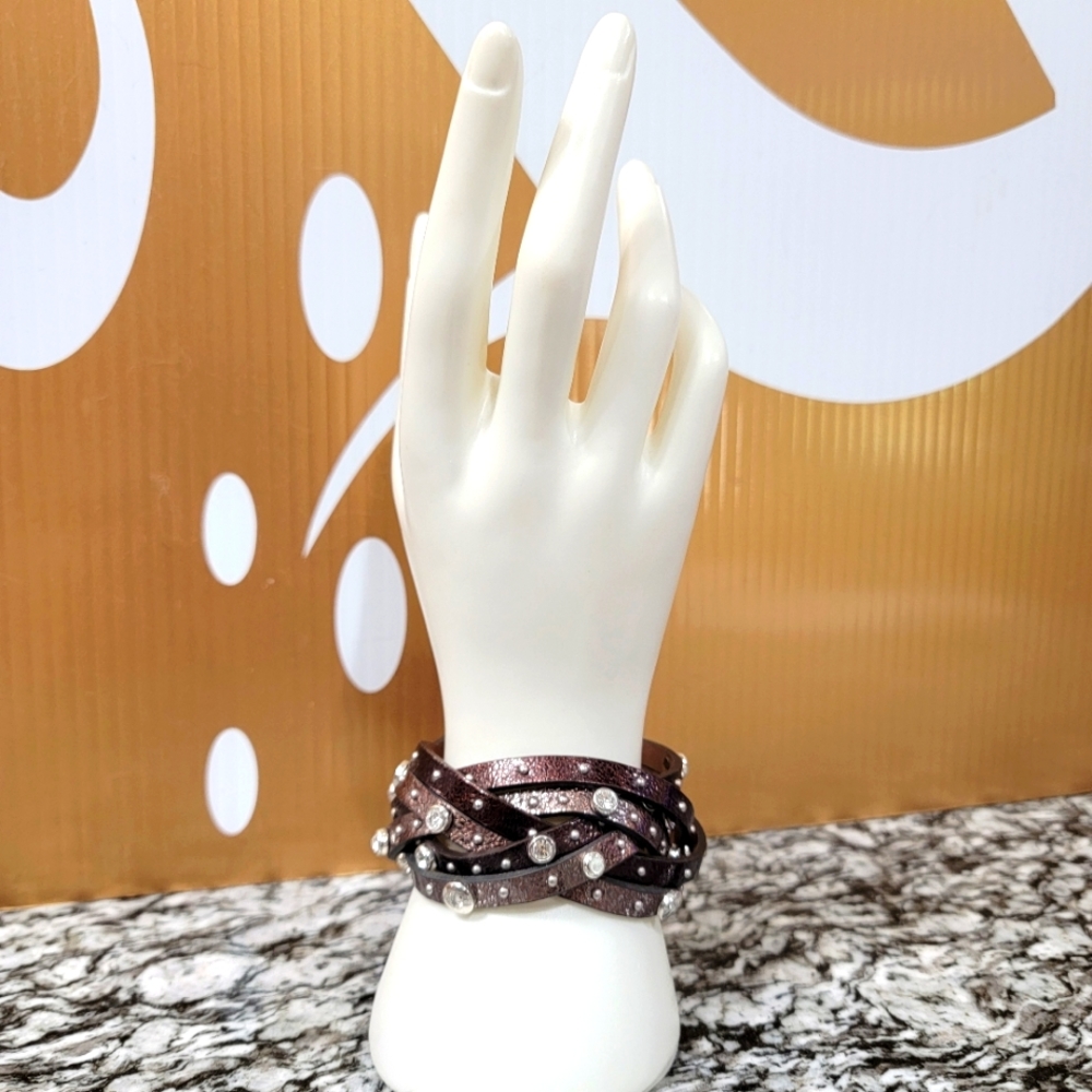 BRIGHTON RETIRED THEA HARLOW 2 BROWN METALIC LEATHER BRACELET NWOT